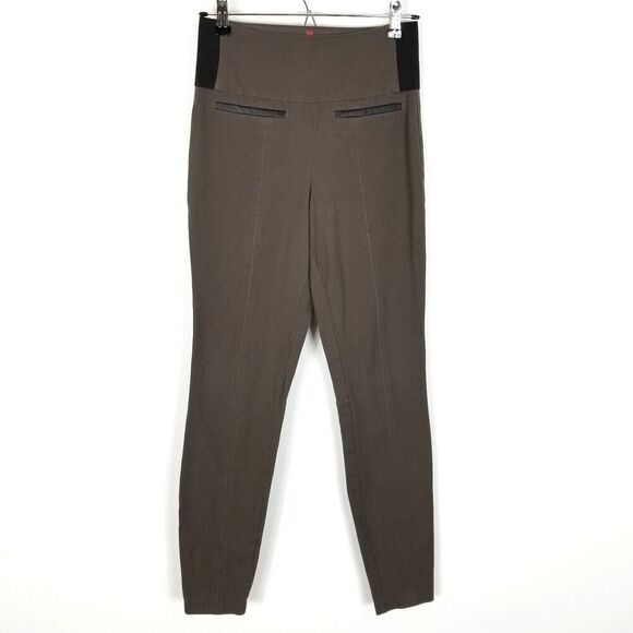 Spanx Ready To Wow Stretch Twill Denim Jeggings Pants Brown Leather Trim Size M - Picture 1 of 9